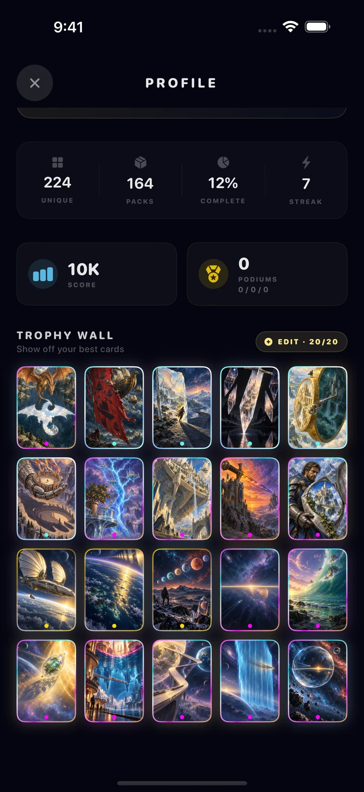 A Chroma collector profile with a Trophy Wall of favorite cards